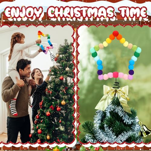 Rainbow Felt Ball Star Christmas Tree Topper 8.3 x 7.1 Inch - Festive Holiday Decoration