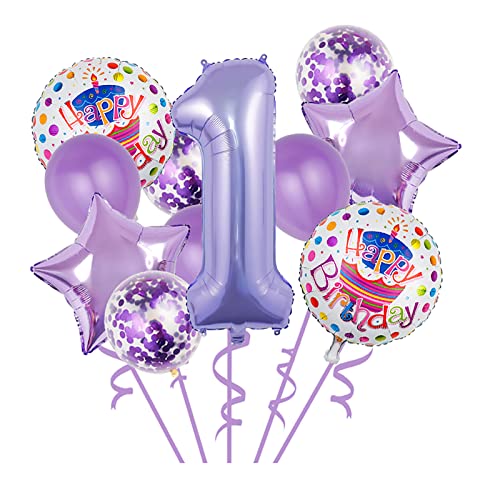 1st Birthday Balloon Set - 11 Foil & Latex Balloons in Purple