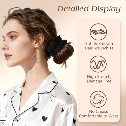 Bessrung Large Satin Hair Scrunchies 6-Pack - Damage-Free Soft Hair Ties