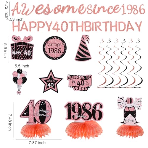 Elegant 40th Birthday Decorations Set for Women - 11 Pcs Party Supplies