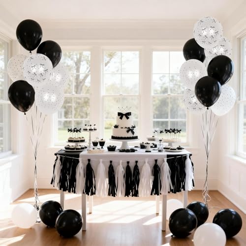 Black and White Bow Balloons Set - 35 Premium Latex Party Balloons
