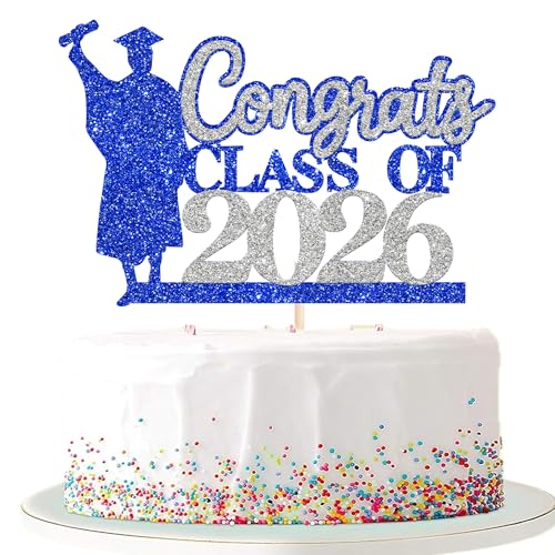 Congrats Grad 2026 Cake Topper - Glitter Graduation Decoration