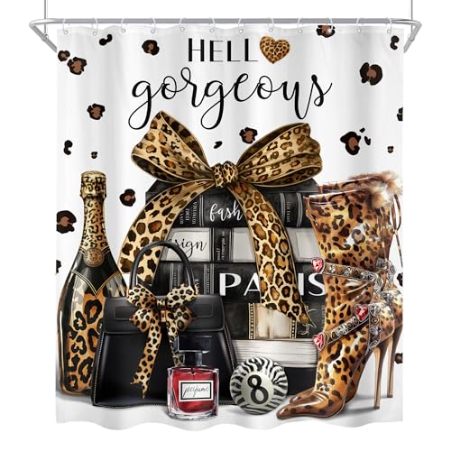 Brown Leopard Cheetah Print Shower Curtain Set for Bathrooms