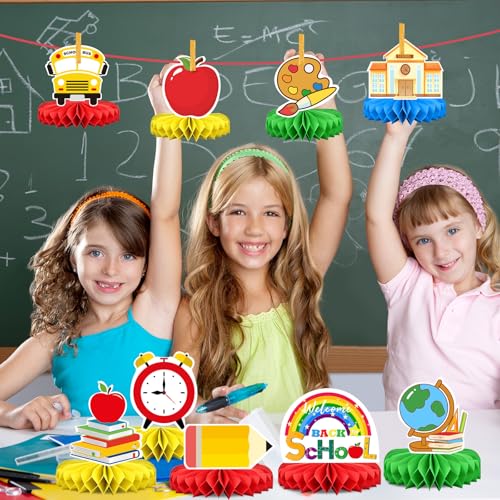 9-Piece Back to School Honeycomb Centerpieces Set for Classrooms