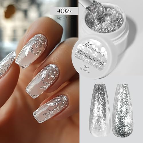 Platinum Silver Glitter Gel Nail Polish 5g Reflective Manicure