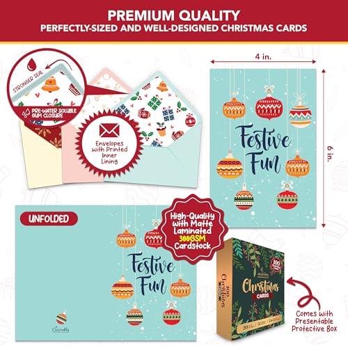 Bulk Christmas Cards with Envelopes & Sticker Seals - Festive 4x6in Holiday Greeting Cards