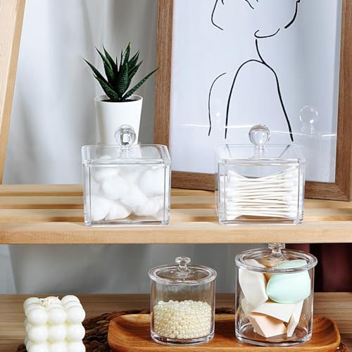 SheeChung Square Acrylic Qtip Holder 2 Pack - Transparent Canisters
