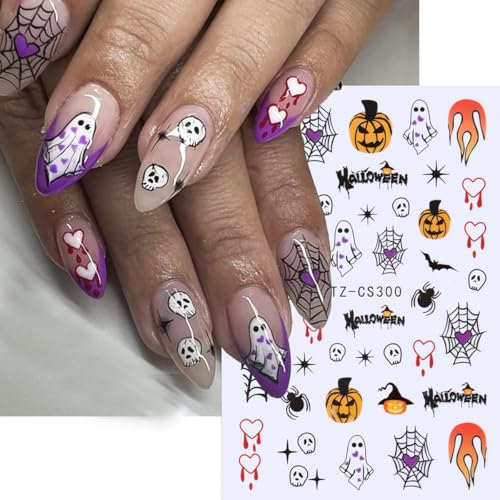 Halloween Nail Art Stickers 6 Sheets 3D Self-Adhesive Spider Web Pumpkins