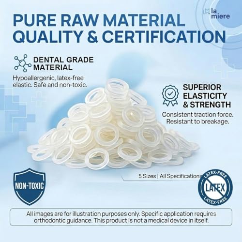 LA MIERE Non-Latex Orthodontic Elastics 1/4 Inch Medium 100 Count