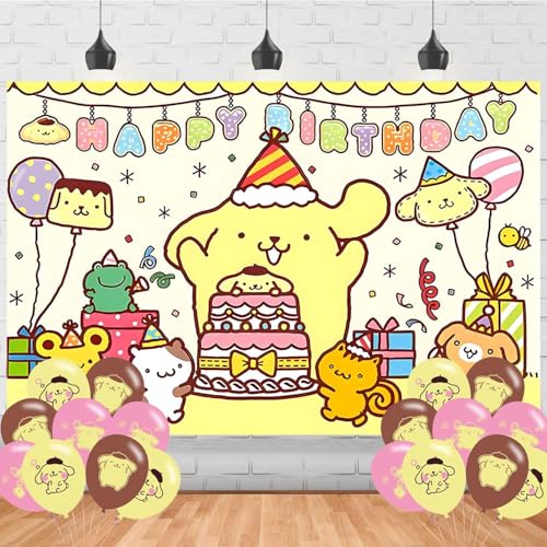 Pompompurinn Cartoon Dog Birthday Backdrop Banner - 5x3ft