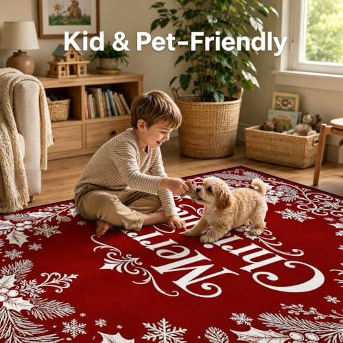 Christmas Elk Rug 3x5 Indoor Washable Floor Mat for Kitchen and Living Room - Festive Holiday Decor