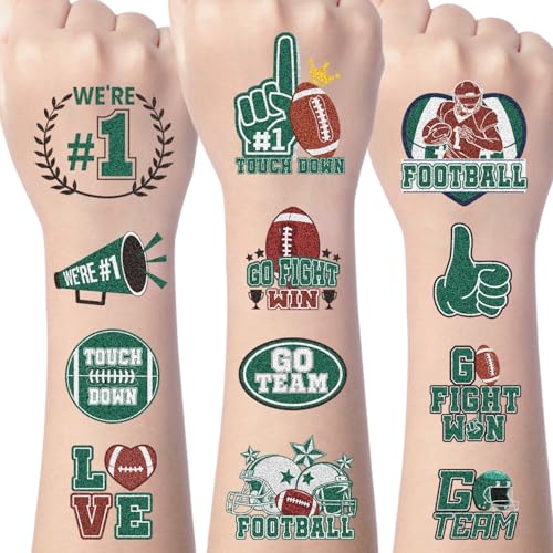 Gameza Green Team Spirit Temporary Tattoos - 156 Pcs Glitter Football Party Favors