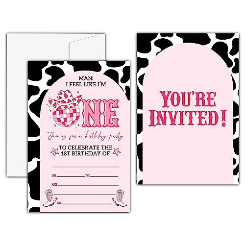 Pink Disco Cowgirl Birthday Invitations - 20 Pack with Envelopes