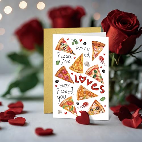 Funny Pizza Valentine's Day Card for Lovers - 8x5.3 inches
