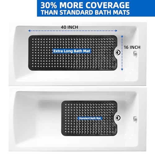 ZHICHENG Non-Slip Bath Mat, 39x16 Inch Extra Long Shower Mat with Suction Cups