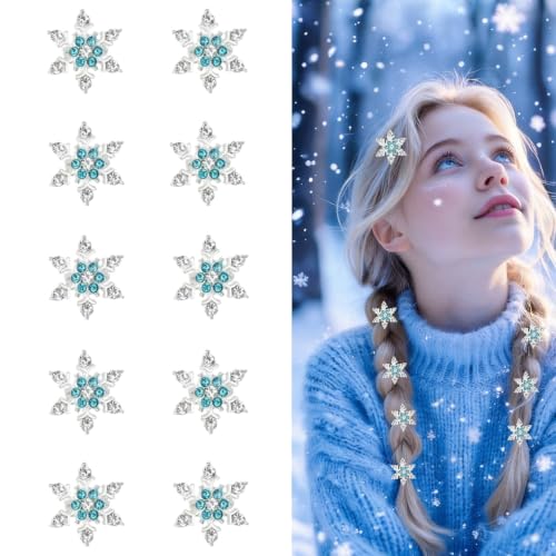 Sparkling Snowflake Rhinestone Hair Clips 10-Piece Set Green
