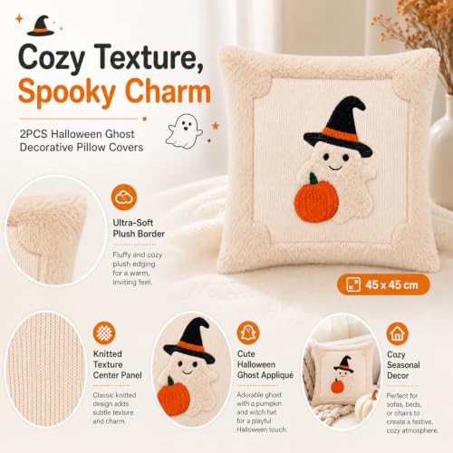 Halloween Ghost Throw Pillow Covers 18x18, Soft Plush Set of 2