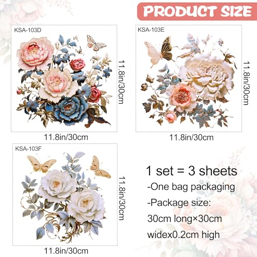 DRWSSR Gold Peony Butterfly Toilet Seat Lid Stickers - Removable Bathroom Decals (Set of 3)