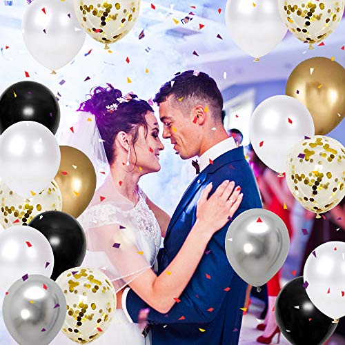 50pcs Black Gold Silver Metallic Confetti Balloons - 12 Inch