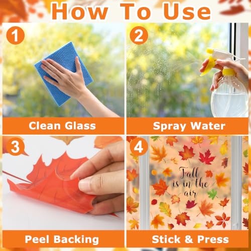 Fairooth 8 Sheets Autumn Fall Window Clings Reusable Thanksgiving Decor