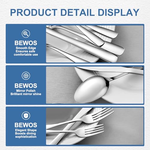 BEWOS 20-Piece Stainless Steel Silverware Set for 4 - Dishwasher Safe