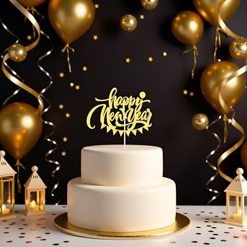 2026 Happy New Year Cake Topper - Glitter NYE Party Decoration