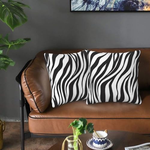 Zebra Print Pillow Covers 20x20 Inch Set of 2 - Black & White