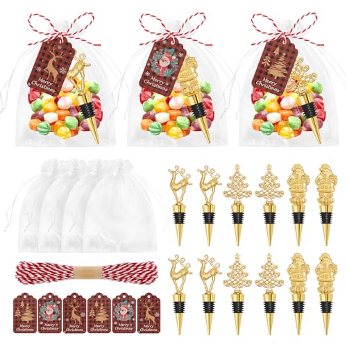 12Pcs Christmas Wine Bottle Stopper Set with Santa Deer Tree Xmas Party Favors