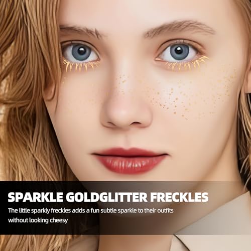 Mittimiya Gold Glitter Freckles Face Tattoo - 12 Sheets Waterproof Fairy Speckles Makeup Patches for Festivals and Raves