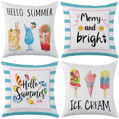 Mimkus 18x18 Inch Velvet Throw Pillow Covers, Set of 4 Ice Cream Blue