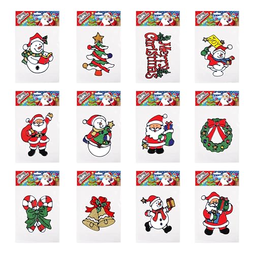 12 Pack Christmas Window Clings Stickers for Glass Indoor Holiday Decor