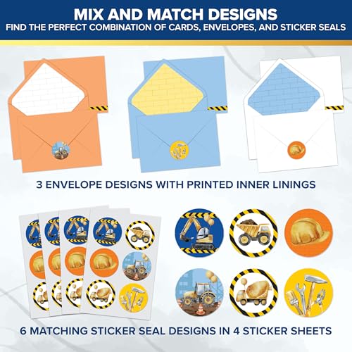 Construction-Themed Thank You Cards for Kids - 24 Pack
