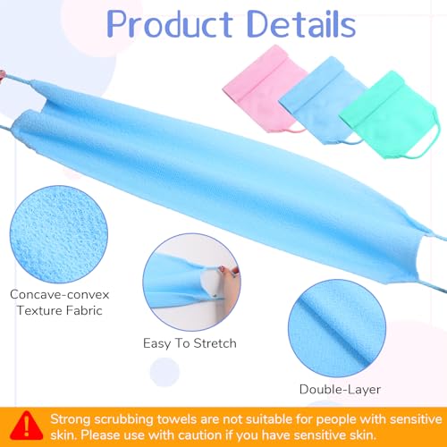 Macuezu 3-Piece Back Scrubber for Shower, Dual-Sided Exfoliating Towel