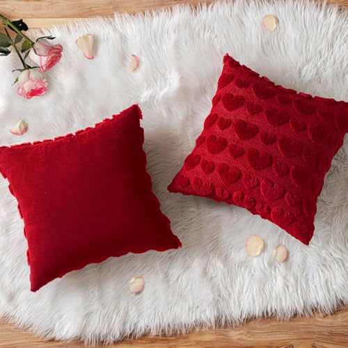 MIULEE Valentines Pillow Covers 18x18 Inch Set of 2 Red Heart Holiday Decor
