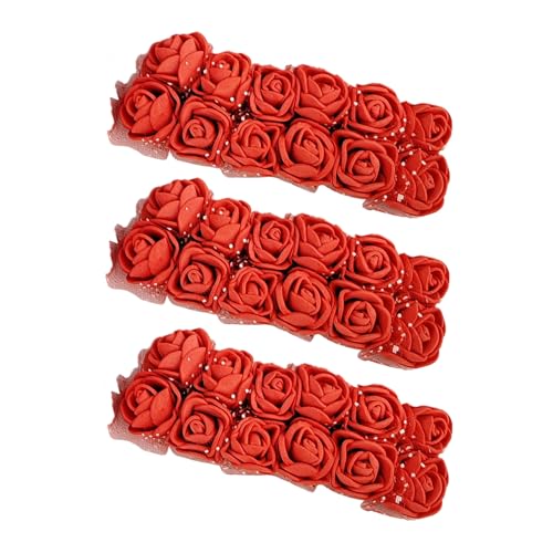 36 Pcs Mini Artificial Red Rose Flower Heads 25mm Faux Roses for DIY Wedding Crafts and Hair Clips