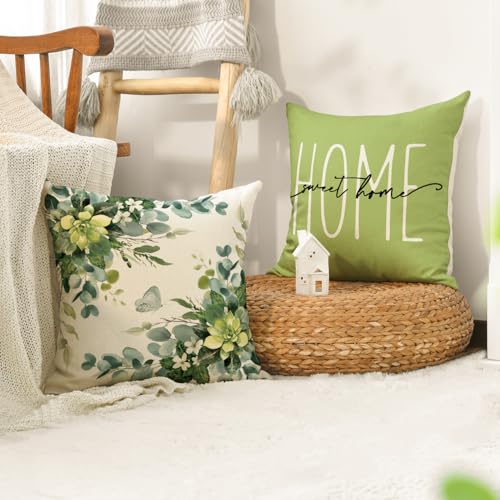 Eucalyptus Leaves Green Throw Pillow Covers - Set of 4, 18x18 Inch