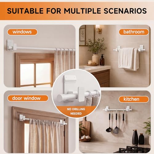 SIMEWIN No Drill Curtain Rod 30-45 Inches - Modern White, Dual Support