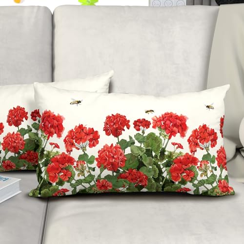Sphragiyn Geranium Watercolor Throw Pillow Covers 12x20 Inch, Set of 2