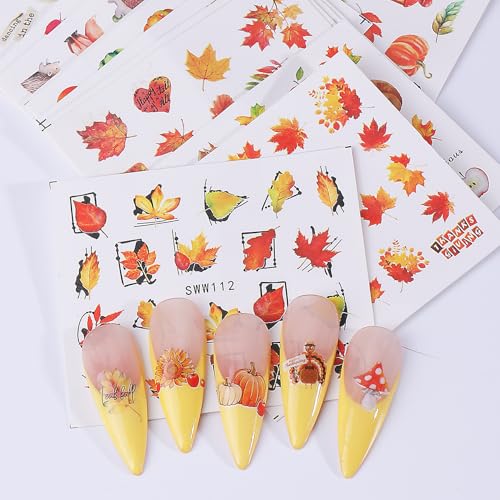 Autumn Water Nail Decals 24 Sheets Fall Thanksgiving Nail Art Stickers