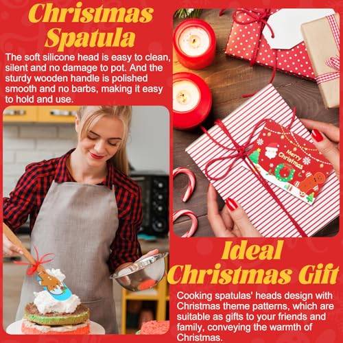 Christmas Silicone Spatula Set with Wooden Handles & Holiday Greeting Cards - 20 Pieces, Cute Style