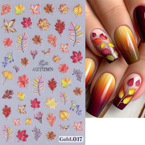 SeBneny Autumn Fall Leaves & Pumpkin 5D Self-Adhesive Nail Art Stickers