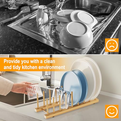 Mukylar 8-Slot Bamboo Dish Drying Rack - Eco-Friendly Plate & Bowl Organizer