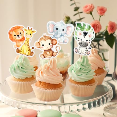 48 Pcs Jungle Animal Cupcake Toppers - Safari Party Decorations