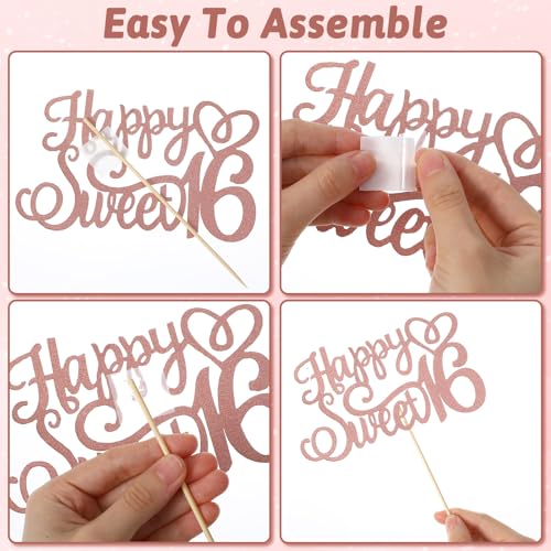 Glitter Pink Sweet 16 Cake Topper - Birthday Decoration