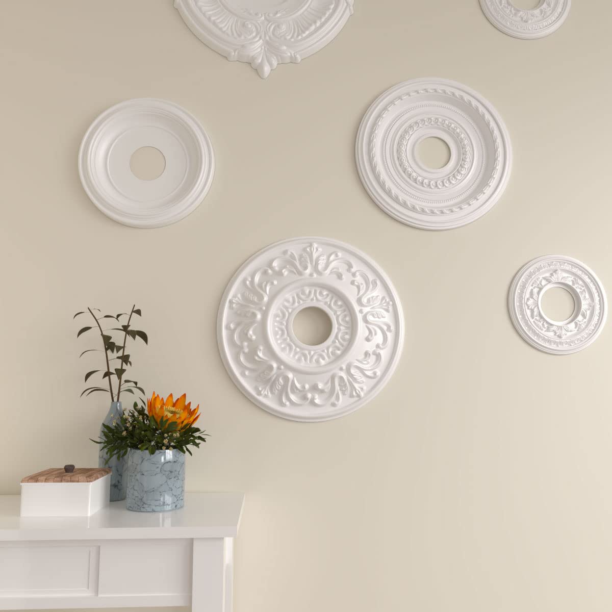 Ekena Millwork CM18VL 18-Inch OD x 3 1/2-Inch ID x 1-Inch P Valletta Ceiling Medallion
