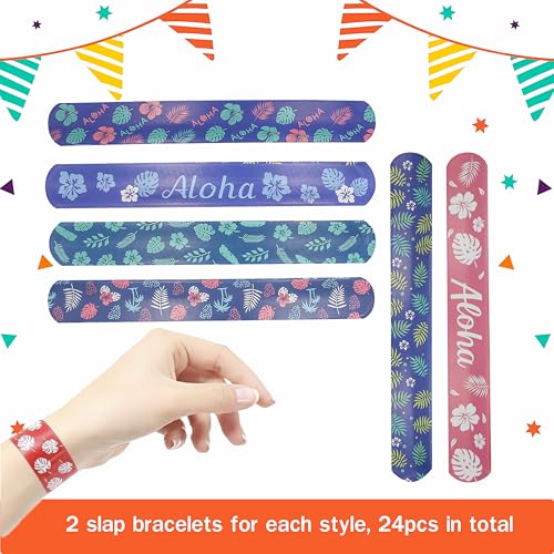 48 Pcs Tropical Hawaiian Party Favors Wristbands & Slap Bracelets Set