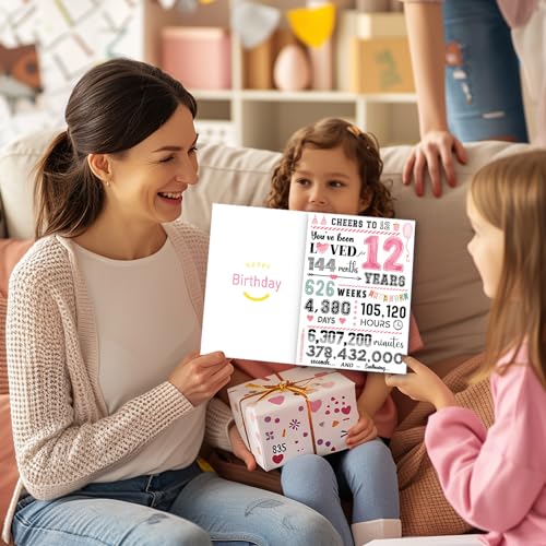 12th Birthday Greeting Card for Girls - Luxury 350gsm Birthday Gift
