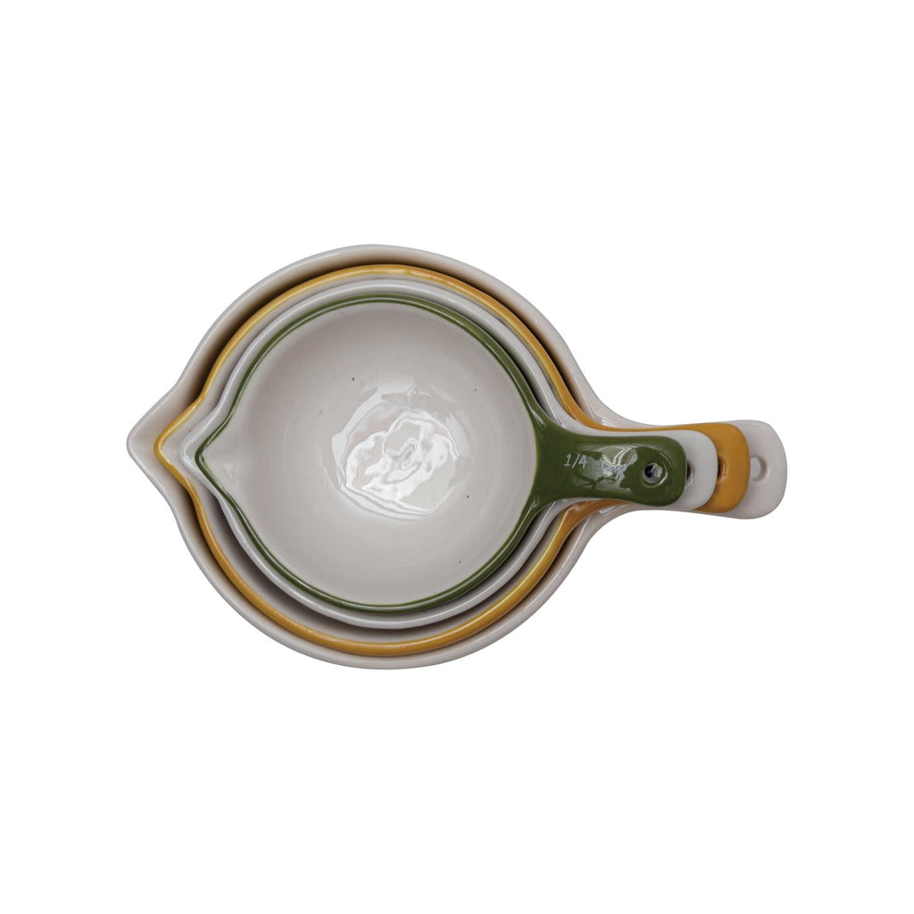 Creative Co-Op Hand-Painted Stoneware Measuring Cups, Multicolor