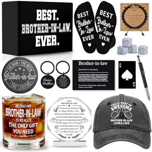 Brother-in-Law Gifts Set with Whiskey Glass & Accessories - Christmas & Father's Day