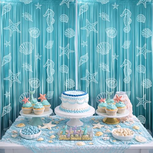 Kriyokiaa Beach Party Backdrop - 2 Pack Ocean Foil Fringe Decor